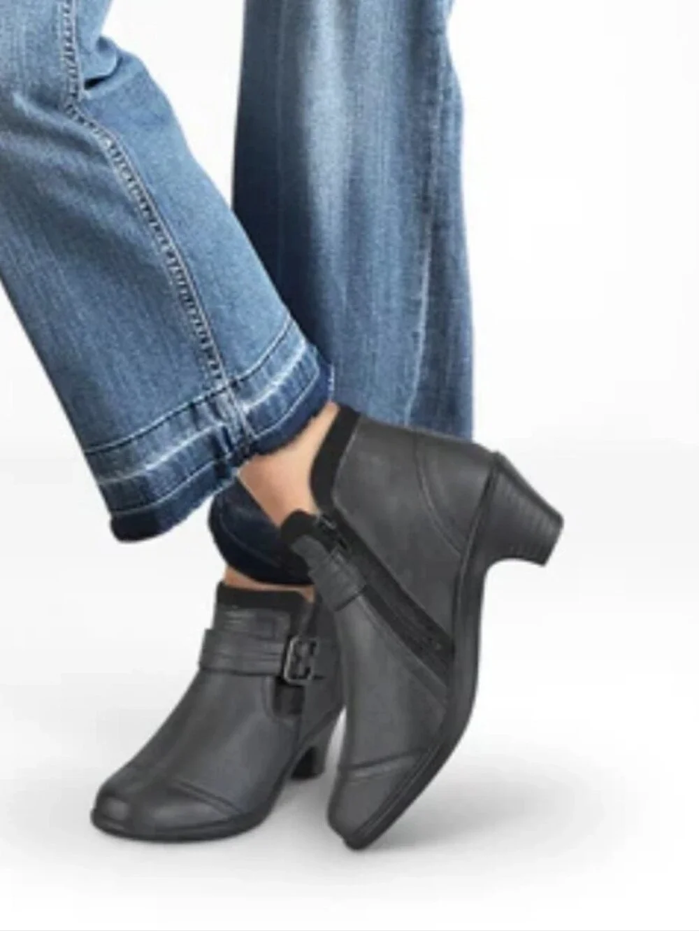 New Orthofeet Bioheels Comfortable Women Black Leather Ankle Boot Buckle 9.5 W